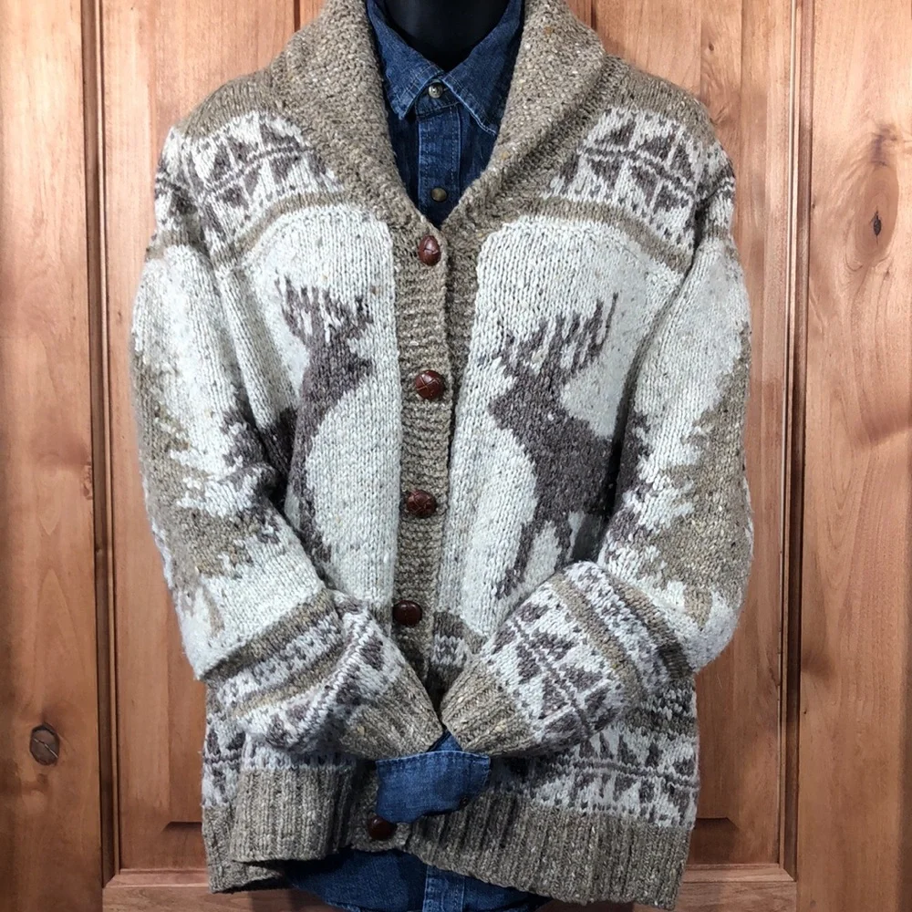 Vintage Ralph Lauren Hand Knit w/ Leather Buttons - Picture 3 of 16